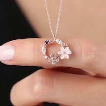 Mia vento Bahar Bahçesi Manolya Çiçeği Rose Renk Flowers Gümüş Kolye