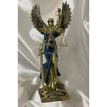 Avukat Adalet Kadın Heykeli Themis Terazi Kanatlı Gold Mavi