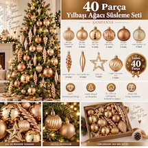 40 Parça Şampanya Yılbaşı Ağacı Süsleme Seti Zarif Top, Yıldız, Damla Ve Dekoratif Süsler 3 CM