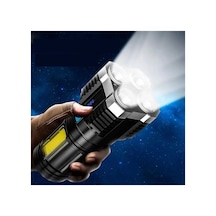 Ultra Parlak El Feneri Usb Şarj 4 Led+yan Cob Led Taktik Günlük Hayat Kamp Avcılık El Feneri Siyah