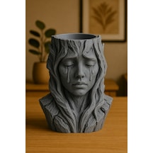3d Baskı Ağlayan Kadın Büst Saksı - Sanatsal Dekoratif Saksı - Gri