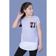 Toontoy Kids Toontoy Kız Çocuk Göğsü Cepli Pul Nakışlı Tişört Lacivert
