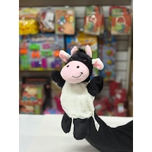 Peluş 25 Cm El Kuklası Siyah Beyaz İnek Kukla Çok Renkli