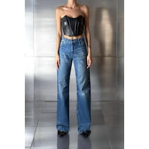 Lacarino 7650 Baggy Flare Kadın Jean Pantolon Blue