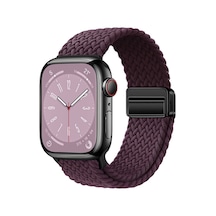 Kilifone - Apple Uyumlu  Watch 7 45mm - Kordon Örgü Tasarımlı Hasır Kordon Strap Kayış - Krd-124 - Koyu Mor - T36080