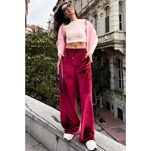Madmext Bordo Bol Paça Kadife Pantolon Mg2283 Bordo