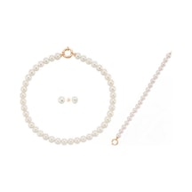 9,5 Mm Gemici Kilit Doğal İnci Kolye Bileklik Küpe Üçlü Set 40 Cm / Rose Gümüş 9,5 Mm Gemici Kilit Doğal İnci Kolye Bileklik Küpe Üçlü Set 40 Cm / Rose Gümüş