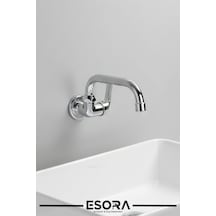 Esora Duvardan Tek Su Çıkışlı Oynar Borulu Mutfak Evye Musluk Bataryası Krom Esora Duvardan Tek Su Çıkışlı Oynar Borulu Mutfak Evye Musluk Bataryası Krom