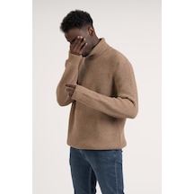 Regular Kesim Kalın Örgülü Yünlü Tam Balıkçı Triko Kazak Kahverengi Regular Kesim Kalın Örgülü Yünlü Tam Balıkçı Triko Kazak Kahverengi