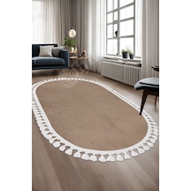 Dijidekor Halı Cool Kahverengi Sahra Desenli Saçaklı Oval Kes...