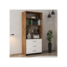 3 Çekmeceli Atlantik Çam - Beyaz Kitaplık Modern Ve Çok Amaçlı Açık Raflı Dolap 80x38x182 Cm Atlantik Çam-beyaz - 894107361 Atlantik Çam-beyaz