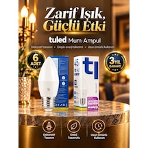 Tuled Redeem Plus 4.3 W Led Ampul, 5700 Kelvin E27 C 37s , Titreşimsiz, Göz Konforu, 609 Lümen, Parlak Beyaz 6 Adet