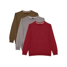 Tudors Unisex 3'lü Paket Bordo-gri-yeşil Relax Fit Pamuklu 3 İplik İçi Polarlı Bisiklet Yaka Sweatshirt-41830 Çok Renkli