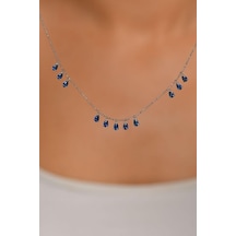 Safir Taşlı Rodyum Üç Sıra Shakira Damla Gümüş Kolye Rn10211