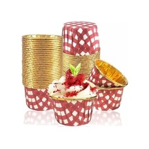 Muffin Kek Kapsülü Kare Desenli Kırmızı-altın 25li