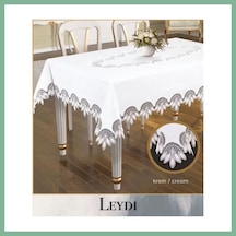 Bşkvirgo Gardenya Keten Leydi Model Krem 160x220 Cm Zarif Yemek Masası Örtüsü Çeyizlik Masa Dekoru Bsk2026