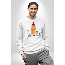 İstanbul Galata Kulesi Unisex Beyaz Sweatshirt Beyaz