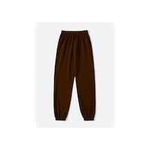 Kahve Basic Düz Eşofman Altı Jogger - Lastik Paça Yüksek Bel Oversize Kahverengi-260952