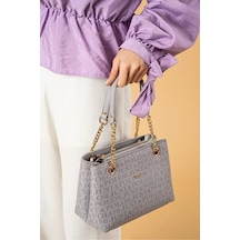 Just Polo Kadın Orta Boy Zincir Detaylı Ayarlanabilir Askılı Şık El & Omuz Çantası Shoulder Bag Gri