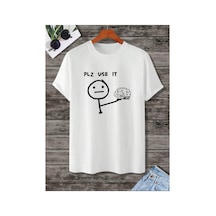 Medinenur Plz Use It Detaylı Basic T-shirt Beyaz