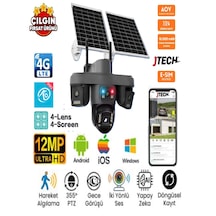 O-kam Ok-335 Premium 4g 12mp Sim Kartlı Solar Panelli Çakarlı 4 Lens 1 Ptz Akıllı Kamera