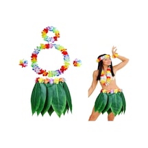 Yetişkin Hawaii Kostüm Seti - Yaprak Etek & Hawaii Set - 5 Parça