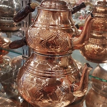 Bakır Çaydanlık El Işlemesi Dövmesi Nakışlı Gümüş Bakır Çaydanlık Bakır