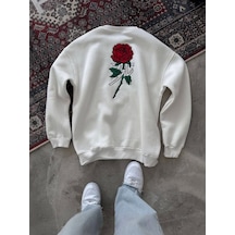 Modi Green Arka Baskılı Unisex Günlük Stil Beyaz Bisiklet Yaka Ön Ve Sweatsh