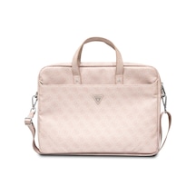 Guess 15-16 İnç Laptop Çantası Sıcak Damgalı 4g Desenli Üçgen Logolu Omuz Askılı Pembe