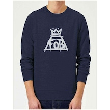 Fall Out Boy Chicago Baskılı Indigo Erkek Örme Sweatshirt