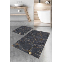 Füme Mermer Görünümlü Banyo Halısı Klozet Paspas Seti Bs017n11