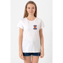 Dubious Handles Logo Beyaz Kadın Bisikletyaka Tshirt 001
