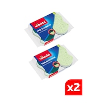 Vileda 2 Paket 2'li Parlak Konfor Oluklu Bulaşık Süngeri Yeşil
