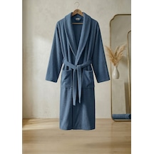 Unisex Bukle Kumaş Şalyaka Tek Bornoz - Bej İndigo