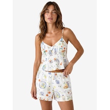 Koton Koton X Şahika Ercümen - Pamuklu Amalfi Temalı Meyve Baskılı İnce Askılı Peplum Bluz Mavi Desenli 6sak30081ew