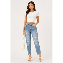 Lili Woman Kadın Yüksek Bel Yırtık Detaylı Mom Fit Jean Pantolon Ty.yjn01 Mavi