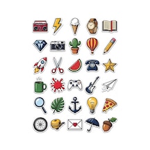 30 Adet Retro Pop Art Obje Sticker Seti - Laptop Defter Telefon İçin Çok Renkli