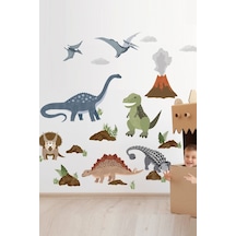 Çizgisel Dinozorlar Devri Çocuk Odası Duvar Sticker Seti
