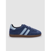 Cabani %100 Hakiki Deri Mavi Süet Bağcıklı Kadın Sneaker Mavi