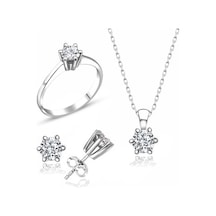 Sertifikalı Swarovski Taş 6 Tırnak 925 Gümüş Set Takım