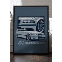 Bmw E36 Siyah Ahşap Çerçeveli Poster, Dekoratif Araba Duvar Tablosu