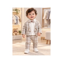 Genel Markalar Ekose Ceketli Erkek Bebek Şık Takım Bej Ve Ekru - 927428184 Bej Ve Ekru