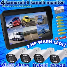 4 Adet Ahd 2 Mp Beyaz Warm Ledli Kamera 10'' Qled 6 Kanallı Monitör Seti 12 V 256 Gb