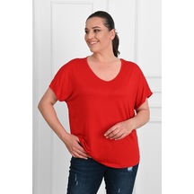 Kadın V Yaka Büyük Beden T-shirt 1486-23 001
