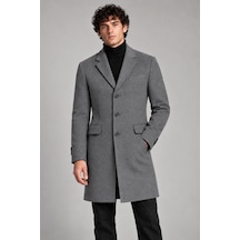 Maison Rae Erkek Antrasit, Slim Fit Kaşe Kaban Klasik Yaka 3 Düğmeli Uzun Kesim Kışlık Palto