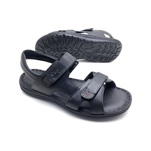 Erkek Hakiki Deri Ortopedik Sandalet Siyah