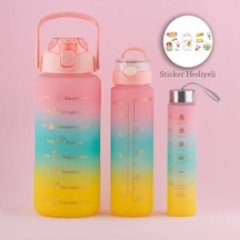 Porsima 11918 3lü Motivasyon Stickerlı Kokusuz Matara Suluk Pembe