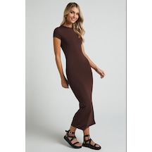 Madmext Kahverengi Basic Yarım Balıkçı Yırtmaçlı Uzun Elbise Mg1989-kahverengi Kahverengi