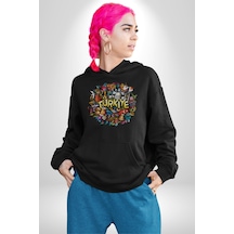 Turkiye Özel Karakterleri Kadın Erkek Siyah Kapüşonlu Sweatshirt Hoodie Siyah