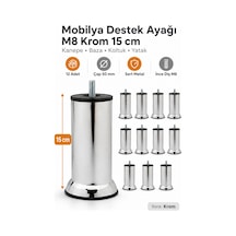 12 Adet Mobilya Kanepe Baza Koltuk Yatak Çekyat Destek Yükseltme Ayağı M8 15 Cm Krom Metal Ayakları Gri